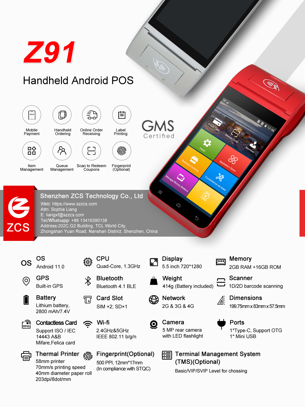 Android POS System Z91 Handheld Device